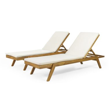 Nebulon Outdoor Adjustable Chaise Lounge with Water-Resistant Cushions In Cream - Set of 2