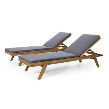 Nebulon Outdoor Adjustable Chaise Lounge with Water-Resistant Cushions In Dark Grey - Set of 2