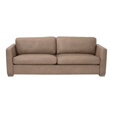 Neiman 95 Inch Taper Arm Sofa In Fawn Leather and Natural Gray