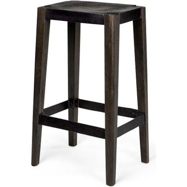 Nell 30 Inch Seat Height Black Metal Seat And Foot Rest With Black Wood Legs Stool