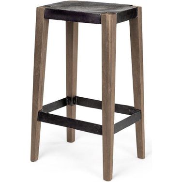 Nell 30 Inch Seat Height Black Metal Seat And Foot Rest With Brown Wood Legs Stool