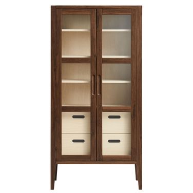 Nell 71 Inch Glass Door Tall Display Storage Cabinet In Walnut