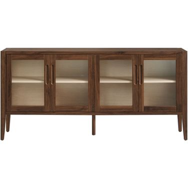 Nell 72 Inch Glass Door Sideboard Storage Display Cabinet In Walnut