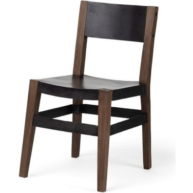 Nell I Black Iron Seat Solid Brown Wooden Base Dining Chair