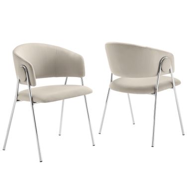 Nella Upholstered Performance Velvet Dining Chair Set of 2 In Almond and Silver