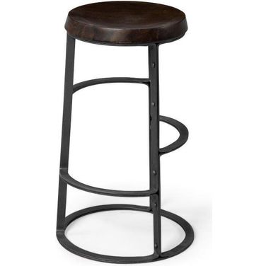 Neo 26.3 Inch Seat Height Brown Wood Seat Black Metal Frame Stool
