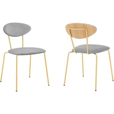 Neo Modern Gray Velvet and Gold Metal Leg Dining Room Chair Set of 2