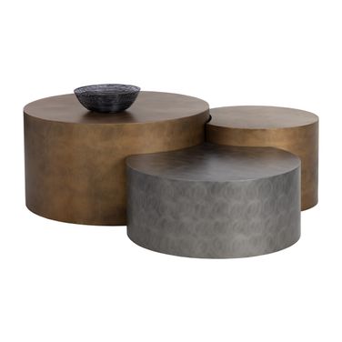 Neo Nesting Coffee Table Set Of 3 In Antique Brass and Nickel