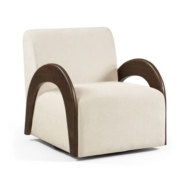 Neria Chenille Fabric Upholstered Swivel Accent Chair In Cream