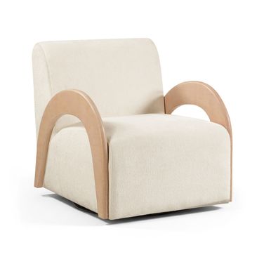 Neria Chenille Fabric Upholstered Swivel Accent Chair In Cream