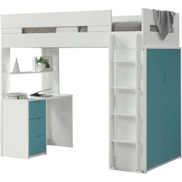 Nerice White and Teal Loft Bed