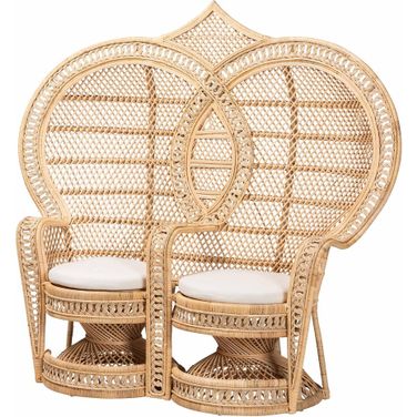 Nerita Two Seater Peacock Chair In Natural Brown Rattan
