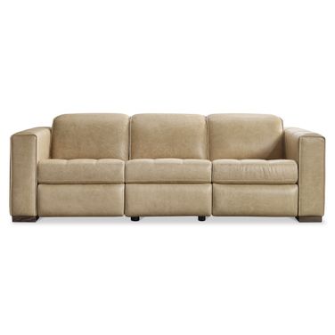 Nest Leather Power Motion Sofa In White and Cream