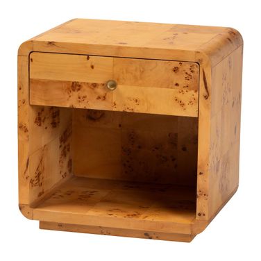 Netra Wood 1-Drawer Nightstand In Natural Real Burl