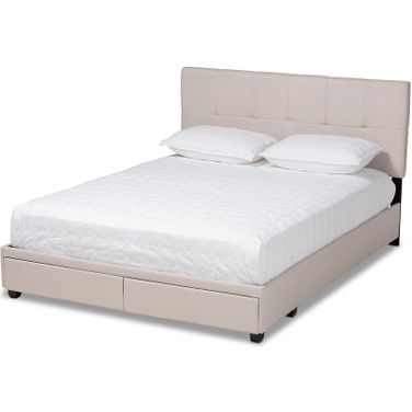 Netti Beige Fabric Upholstered 2-Drawer King Size Platform Storage Bed