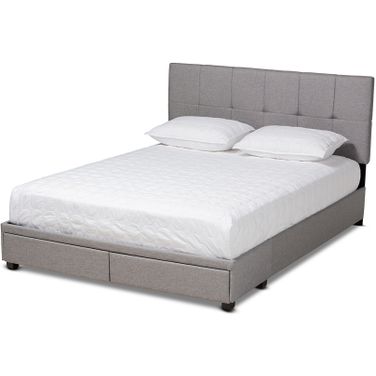 Netti Light Grey Fabric Upholstered 2-Drawer Queen Size Platform Storage Bed