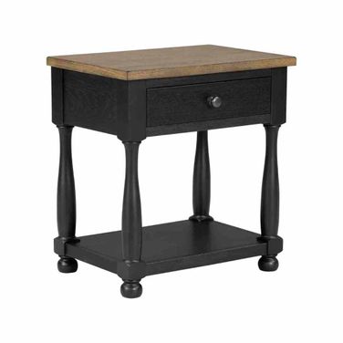 Neue Mills 1-Drawer Nightstand with USB A-C In Farmhouse Black and Rustic Oak