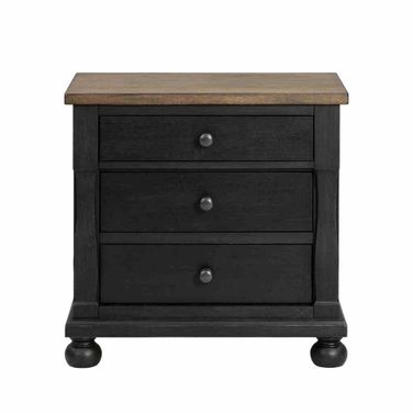 Neue Mills 3-Drawer Nightstand with USB A-C In Farmhouse Black and Rustic Oak