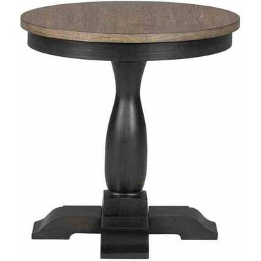 Neue Mills Round End Table In Weathered Black and Brown