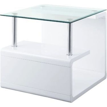 Nevaeh End Table In Clear Glass Top And White High Gloss