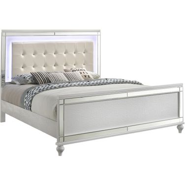 New Classic Furniture Valentino California King Upholstered Lighted Bed In White