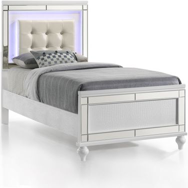 New Classic Furniture Valentino Twin Upholstered Lighted Bed In White
