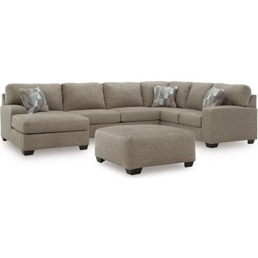 Newellen 3-Piece Sectional and Oversized Ottoman In Hemp