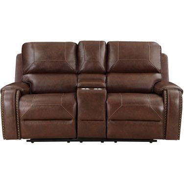 Newnan Double Glider Reclining Love Seat with Center Console and USB Ports In Brown