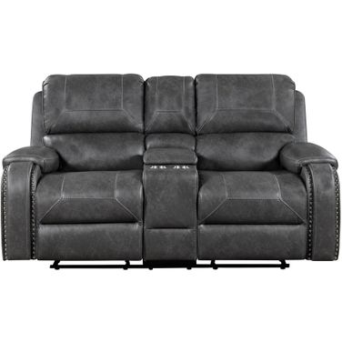 Newnan Double Glider Reclining Loveseat with Center Console and USB Ports In Gray