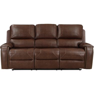 Newnan Double Reclining Sofa with Center Drop-Down Cup Holders and USB Ports In Brown
