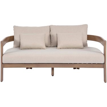 Newport 65 Inch Fabric Upholstered Outdoor Patio Loveseat In Beige and Natural