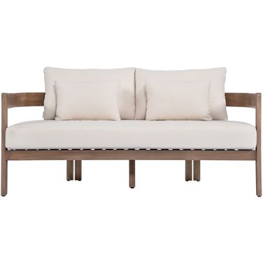 Newport 65 Inch Fabric Upholstered Outdoor Patio Loveseat In Cream and Natural