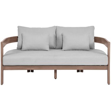 Newport 65 Inch Fabric Upholstered Outdoor Patio Loveseat In Grey and Natural