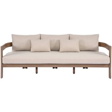 Newport 86.75 Inch Fabric Upholstered Outdoor Patio Sofa In Beige and Natural