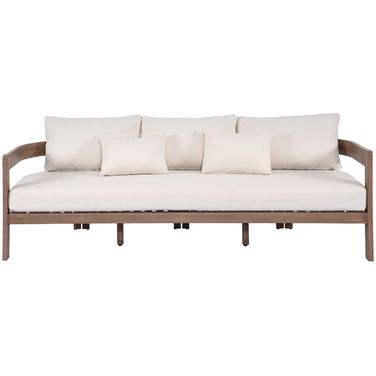 Newport 86.75 Inch Fabric Upholstered Outdoor Patio Sofa In Cream and Natural