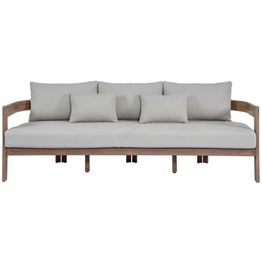 Newport 86.75 Inch Fabric Upholstered Outdoor Patio Sofa In Grey and Natural