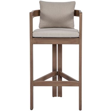 Newport Fabric Upholstered Outdoor Patio Bar Stool In Beige and Natural