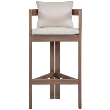 Newport Fabric Upholstered Outdoor Patio Bar Stool In Cream and Natural
