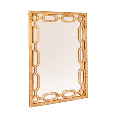 Newport Rectangular Woven Bamboo Wall Mirror with Chain Detailing In Natural