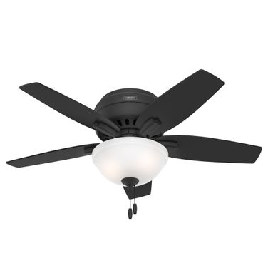 Newsome 42 Inch Low Profile Ceiling Fan with LED Light Kit and Pull Chain In Matte Black and Dark Gray Oak