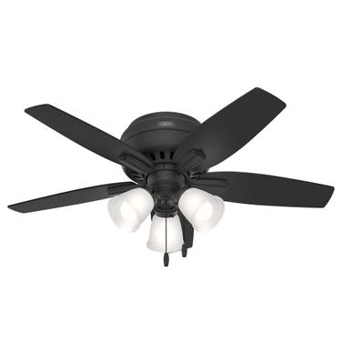 Newsome 42 Inch Low Profile Ceiling Fan with LED Light Kit and Pull Chain In Matte Black and Dark Gray Oak