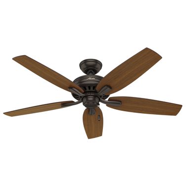 Newsome 52 Inch Damp Rated Ceiling Fan and Pull Chain In Premier Bronze and Stained Oak