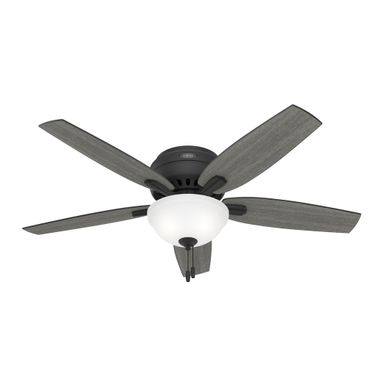 Newsome 52 Inch Low Profile Ceiling Fan with LED Light Kit and Pull Chain In Matte Black and Dark Gray Oak