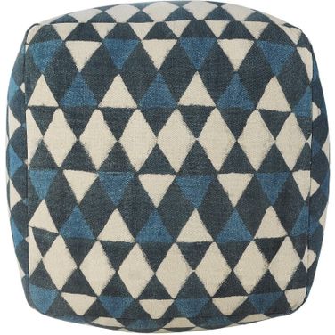 Nexo and Evette Rios Geometric Flatweave All-Natural Cotton Ottoman Pouf In Blue and Beige
