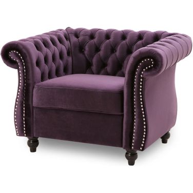 Nexuson Upholstered Velvet Chesterfield Chair with Deep Tufted and Nailhead Trim In Dark Purple
