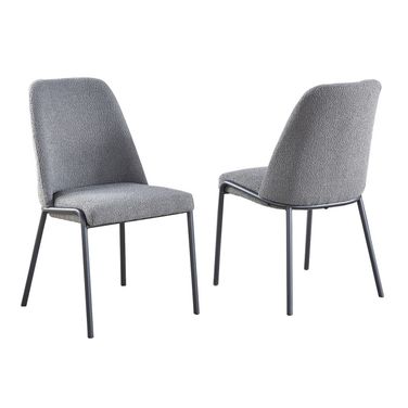 Nick Polar Fleece Fabric Side Chairs Set of 2 In Dark Gray and Iron Gray Legs