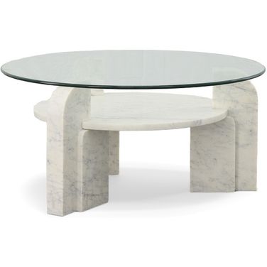 Nico Coffee Table with Glass Top In White and Grey