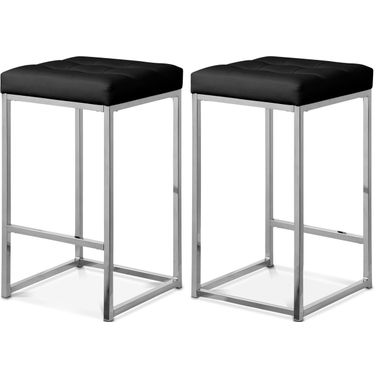 Nicola Vegan Leather Stool Set of 2 In Black/Chrome