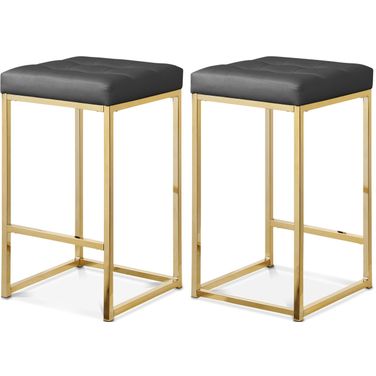 Nicola Vegan Leather Stool Set of 2 In Grey/Gold