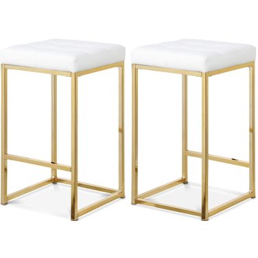 Nicola Vegan Leather Stool Set of 2 In White/Gold